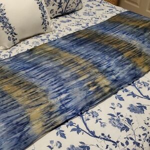 CURATED BY RUA'H KIBRIYA: 72" Blue/Gold/Gray Silk Scarf
